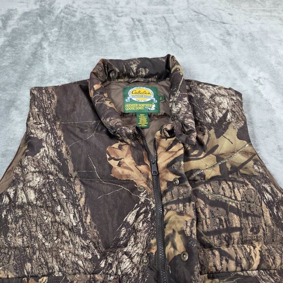 Cabelas Vest Mens Medium Brown Mossy Oak Camo Premier Goose Down Puffer Hunting - Picture 4 of 8